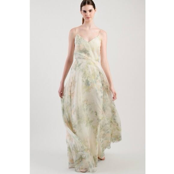 Jenny Yoo Collection Inesse V-neck Chiffon Gown Vintage Floral Ivory Sage Multi - Picture 1 of 10